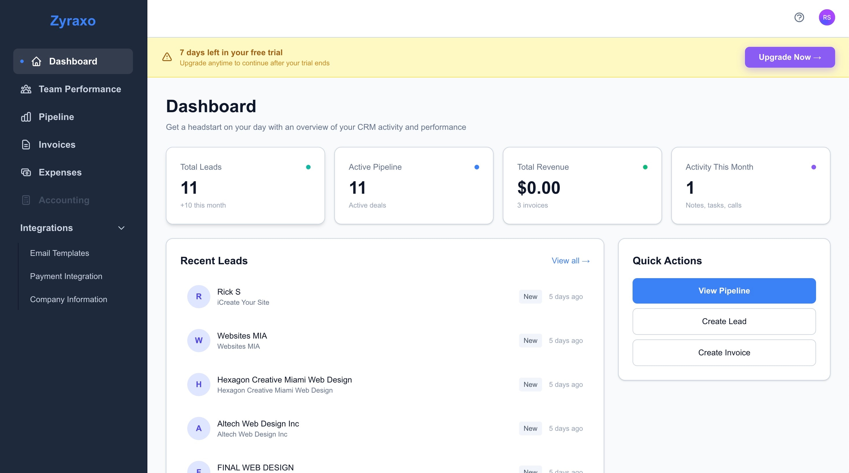 Zyraxo Dashboard Preview